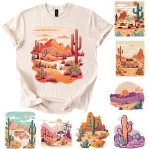 🌵Desert Sunset Landscape T-Shirt Western Cactus Graphic Tee Women's Boho Shirt